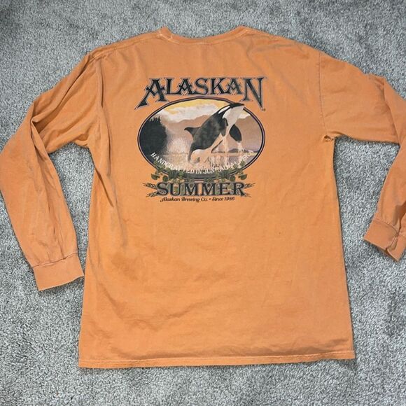 Alaskan Brewing Co A Killer Ale Whale Orca Print Retro Acid Wash LS T Shirt L - Picture 1 of 5